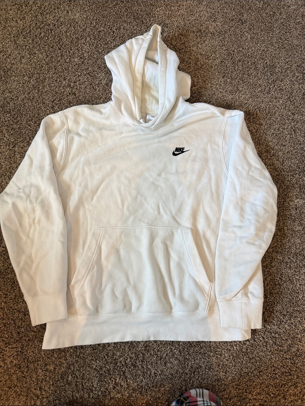 Nike White Hoodie with Black Swoosh - Pullover Kangaroo Pocket